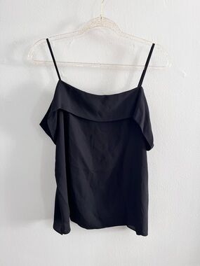 THEORY Black 100% Silk Cold Shoulder Flowy Top